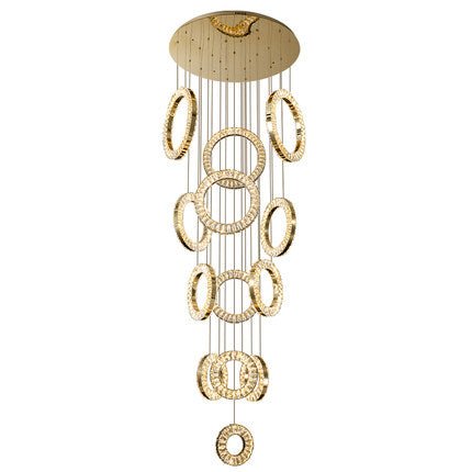 Modern Multi Gold Donuts Shape Crystal Chandelier Ring Round Light Fixture for Foyer Staircase/ Living Room/ Bar/ Hotel Lobby/ Entryway/ LOFT-Nobipets
