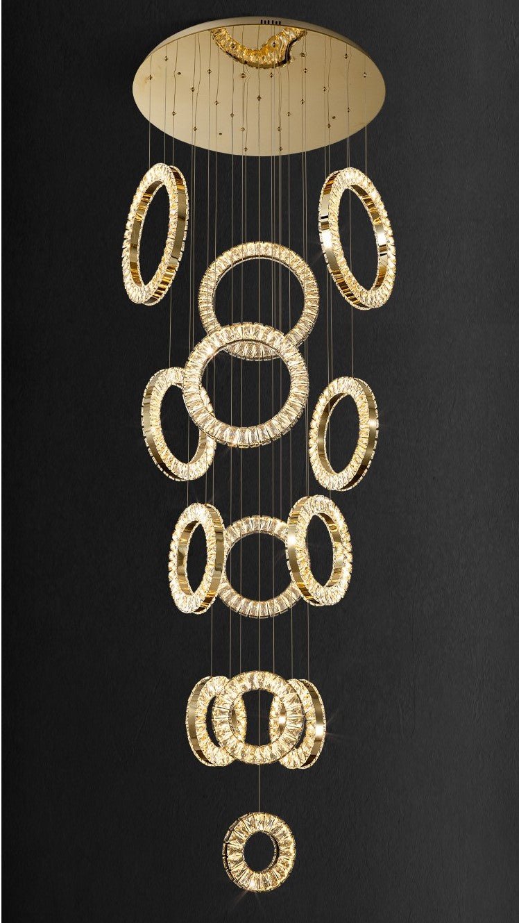 Modern Multi Gold Donuts Shape Crystal Chandelier Ring Round Light Fixture for Foyer Staircase/ Living Room/ Bar/ Hotel Lobby/ Entryway/ LOFT-Nobipets
