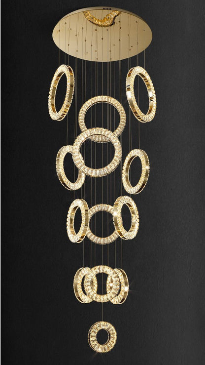 Modern Multi Gold Donuts Shape Crystal Chandelier Ring Round Light Fixture for Foyer Staircase/ Living Room/ Bar/ Hotel Lobby/ Entryway/ LOFT-Nobipets