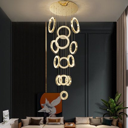 Modern Multi Gold Donuts Shape Crystal Chandelier Ring Round Light Fixture for Foyer Staircase/ Living Room/ Bar/ Hotel Lobby/ Entryway/ LOFT-Nobipets