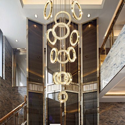 Modern Multi Gold Donuts Shape Crystal Chandelier Ring Round Light Fixture for Foyer Staircase/ Living Room/ Bar/ Hotel Lobby/ Entryway/ LOFT-Nobipets