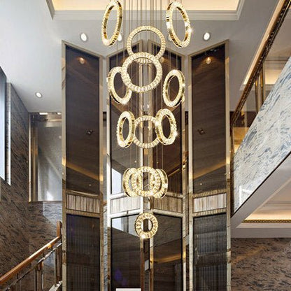 Modern Multi Gold Donuts Shape Crystal Chandelier Ring Round Light Fixture for Foyer Staircase/ Living Room/ Bar/ Hotel Lobby/ Entryway/ LOFT-Nobipets