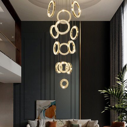 Modern Multi Gold Donuts Shape Crystal Chandelier Ring Round Light Fixture for Foyer Staircase/ Living Room/ Bar/ Hotel Lobby/ Entryway/ LOFT-Nobipets