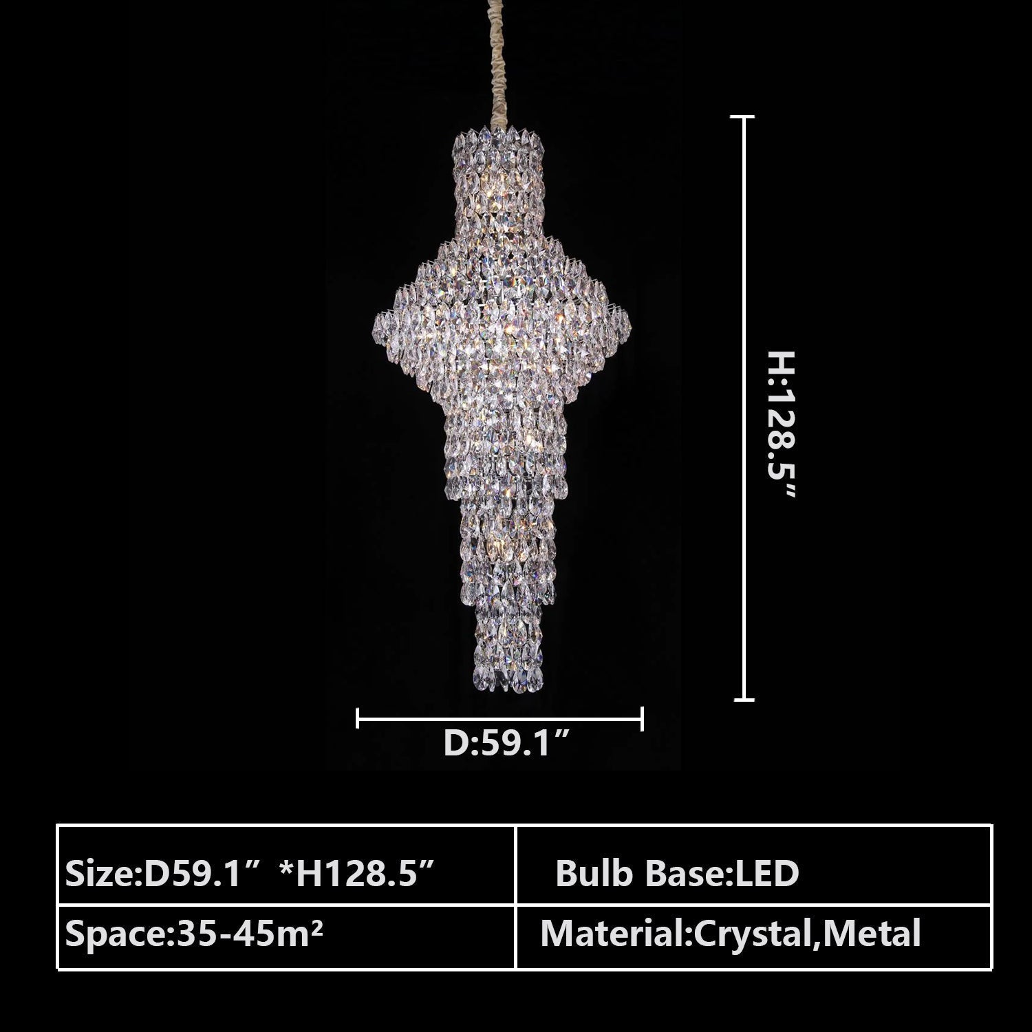Modern Nail Shaped Crystal Chandelier For Foyer/Staircase/High-ceiling-Nobipets