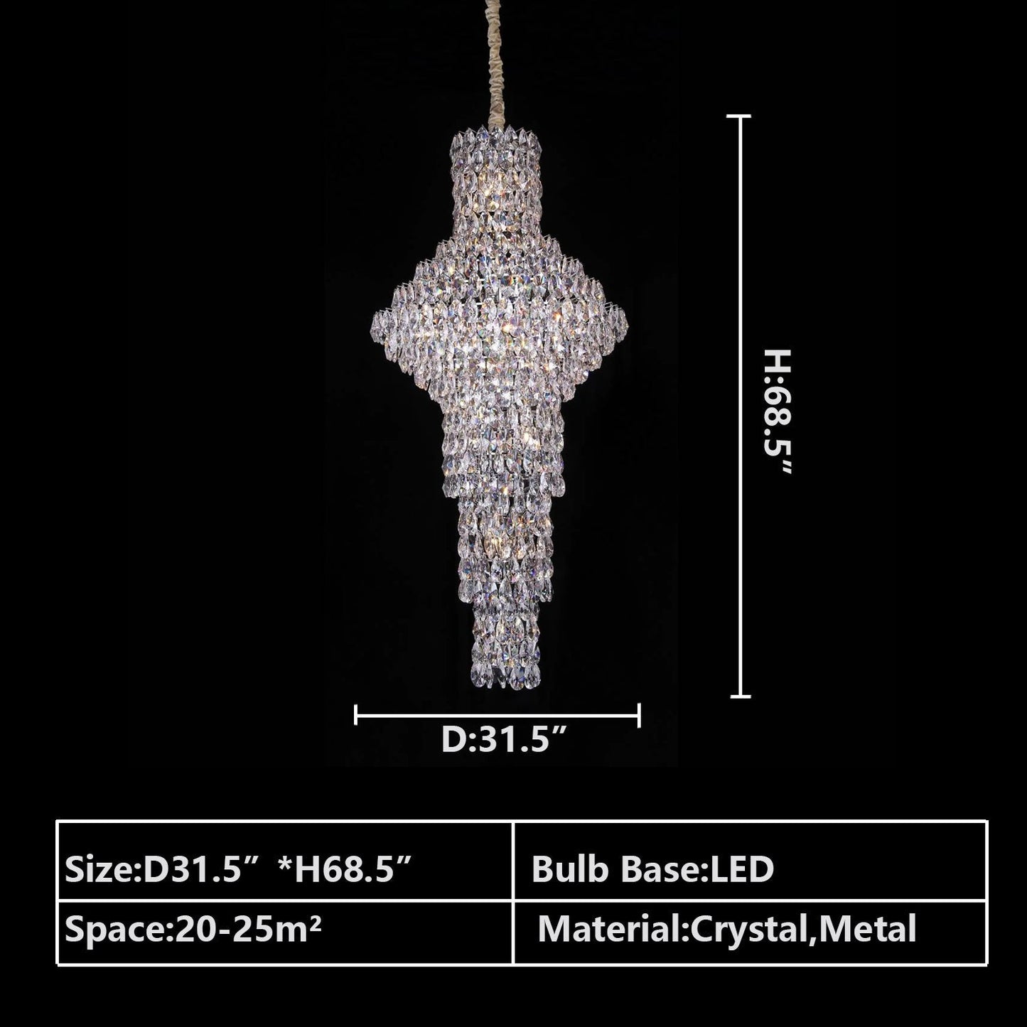 Modern Nail Shaped Crystal Chandelier For Foyer/Staircase/High-ceiling-Nobipets
