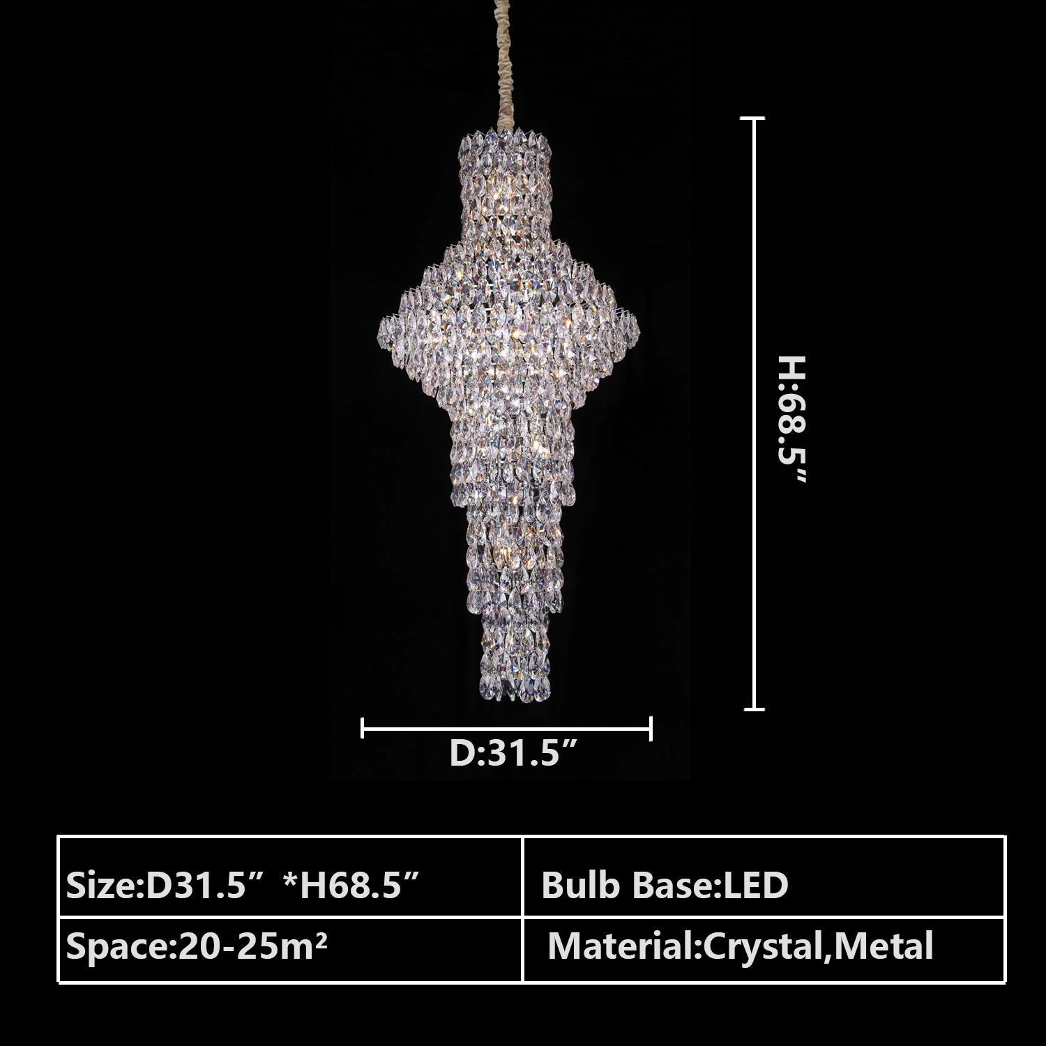 Modern Nail Shaped Crystal Chandelier For Foyer/Staircase/High-ceiling-Nobipets