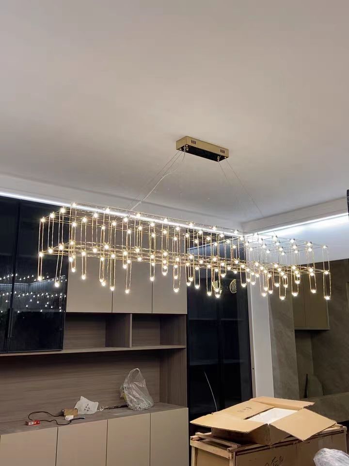 Modern Rectangle Metal Light Chandelier in Chrome Finish-Nobipets