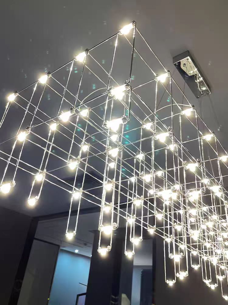 Modern Rectangle Metal Light Chandelier in Chrome Finish-Nobipets