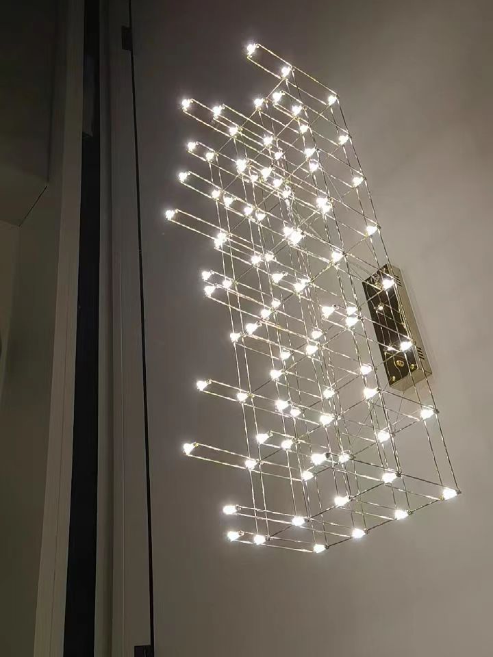 Modern Rectangle Metal Light Chandelier in Chrome Finish-Nobipets
