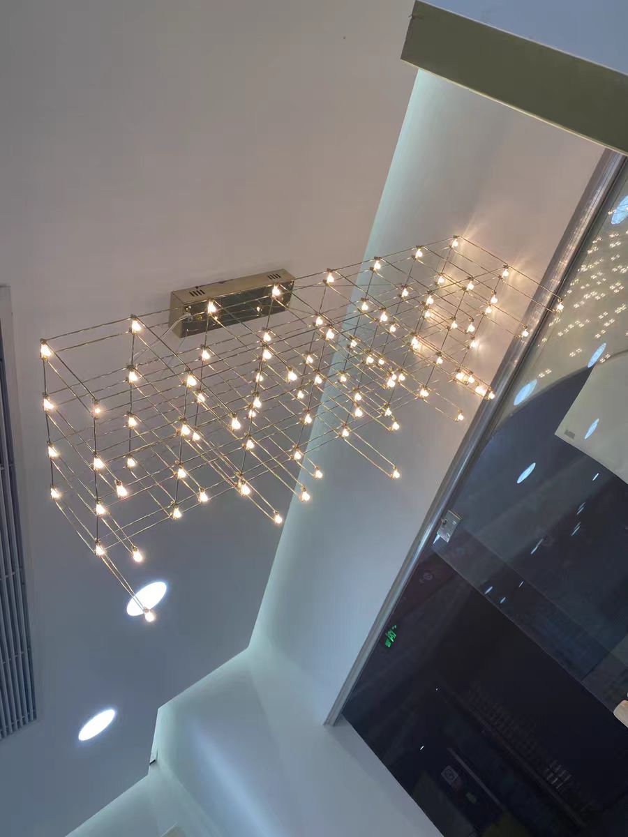 Modern Rectangle Metal Light Chandelier in Chrome Finish-Nobipets