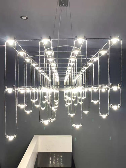 Modern Rectangle Metal Light Chandelier in Chrome Finish-Nobipets