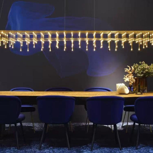 Modern Rectangle Metal Light Chandelier in Chrome Finish-Nobipets