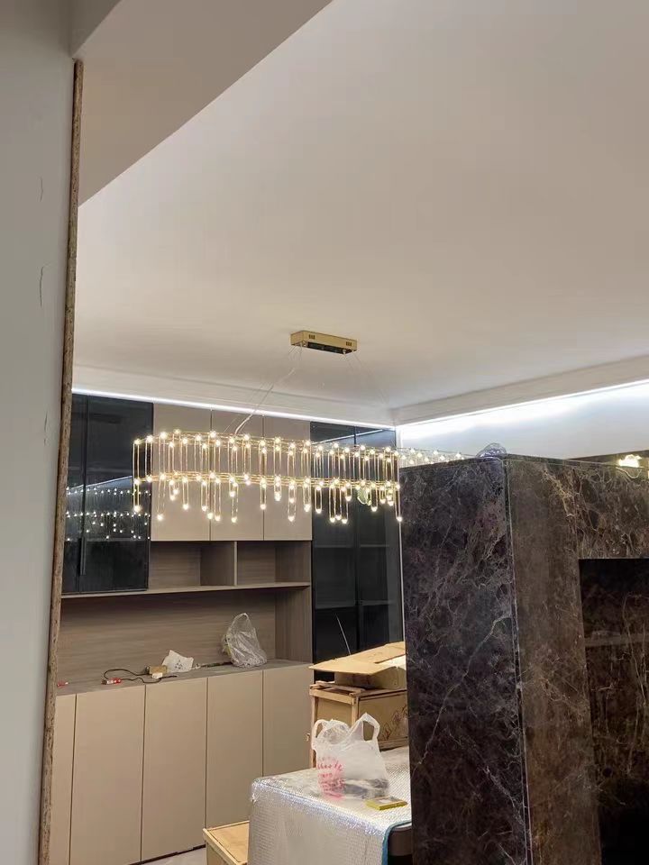 Modern Rectangle Metal Light Chandelier in Chrome Finish-Nobipets