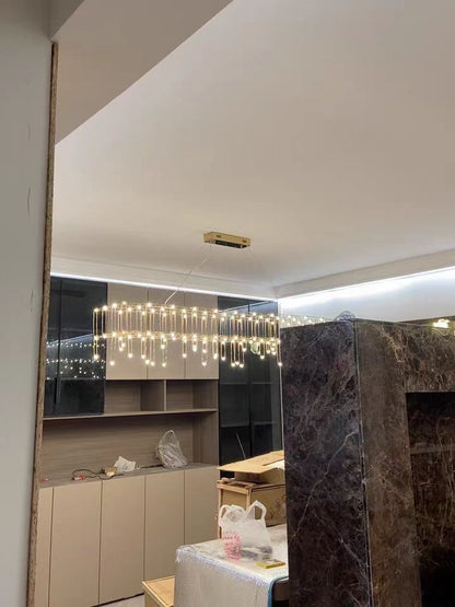Modern Rectangle Metal Light Chandelier in Chrome Finish-Nobipets