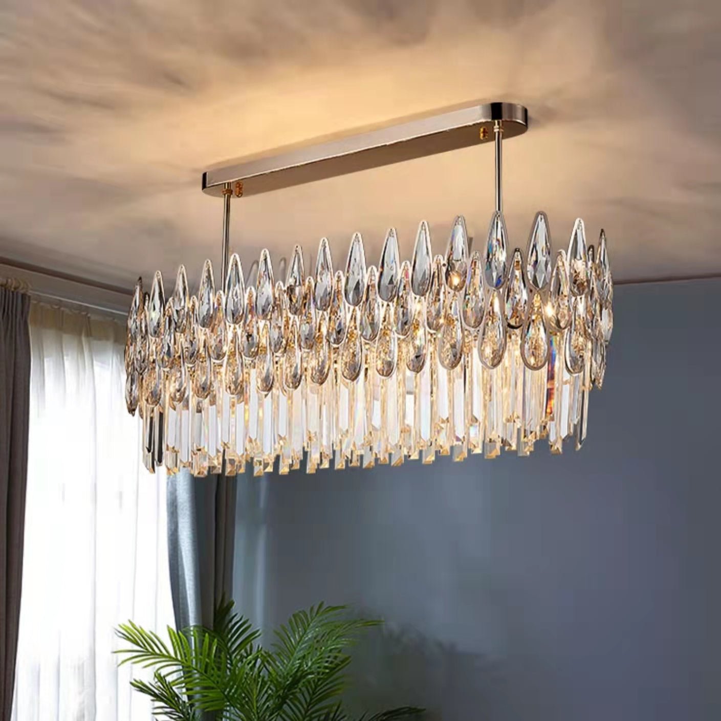 Modern Round/Rectangular Raindrop Crystal Chandelier for Low-ceiling-Nobipets