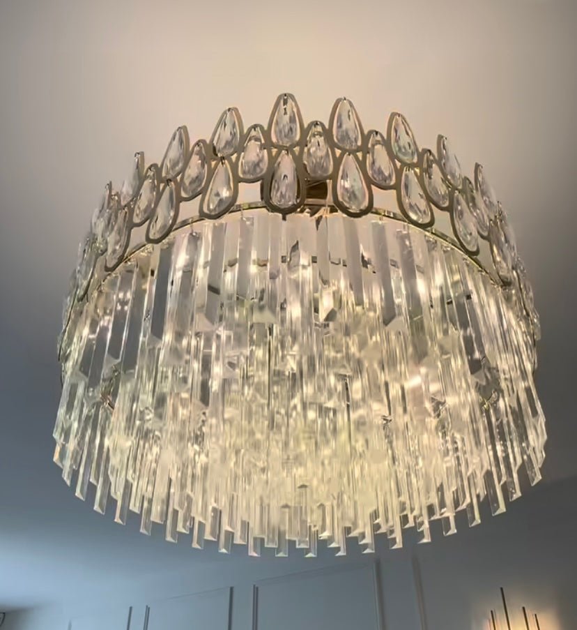 Modern Round/Rectangular Raindrop Crystal Chandelier for Low-ceiling-Nobipets
