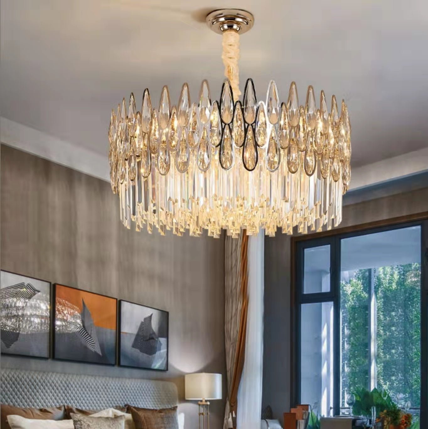 Modern Round/Rectangular Raindrop Crystal Chandelier for Low-ceiling-Nobipets