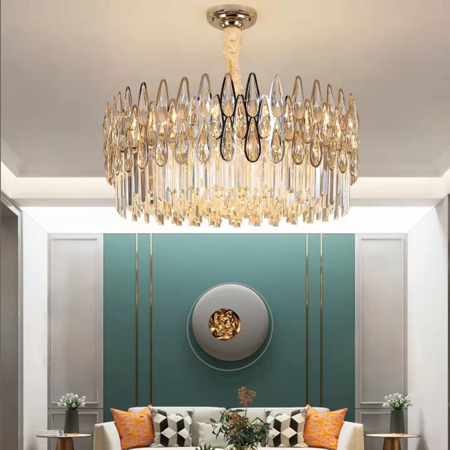 Modern Round/Rectangular Raindrop Crystal Chandelier for Low-ceiling-Nobipets