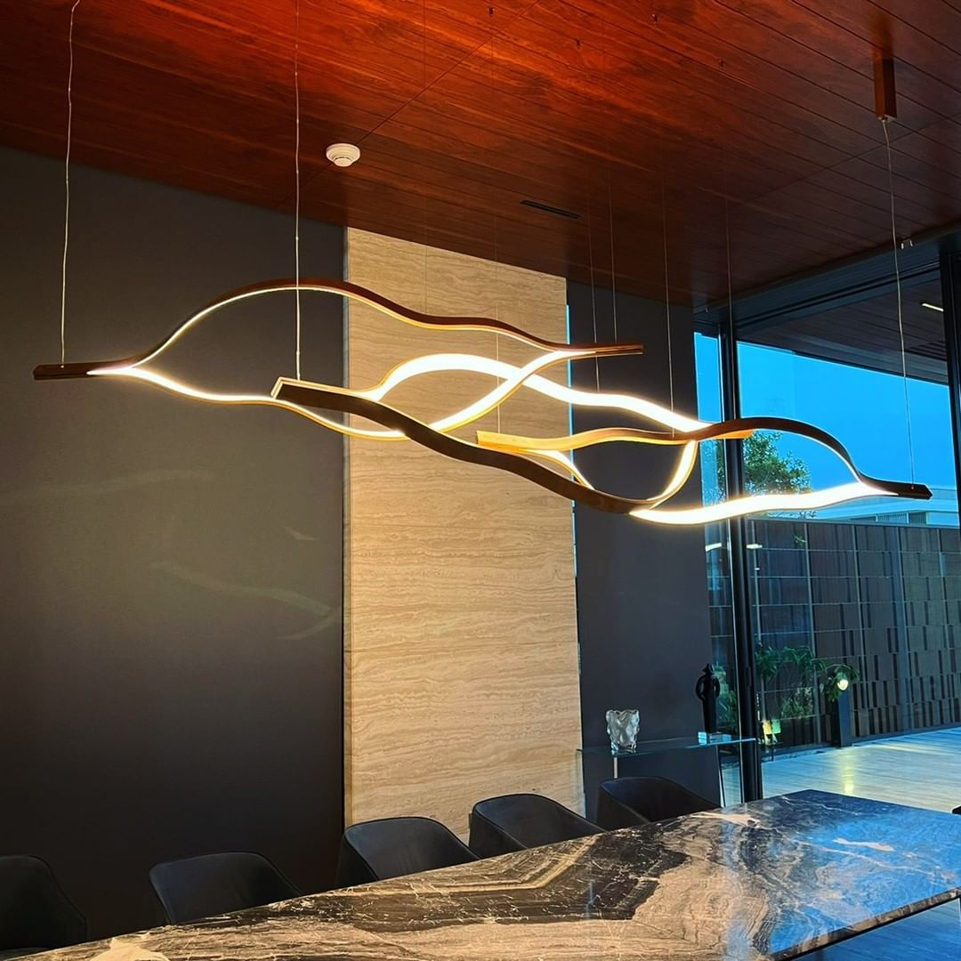 Modern Simple Brass Waving Chandelier for Living/Dining Room/Kitchen Island-Nobipets
