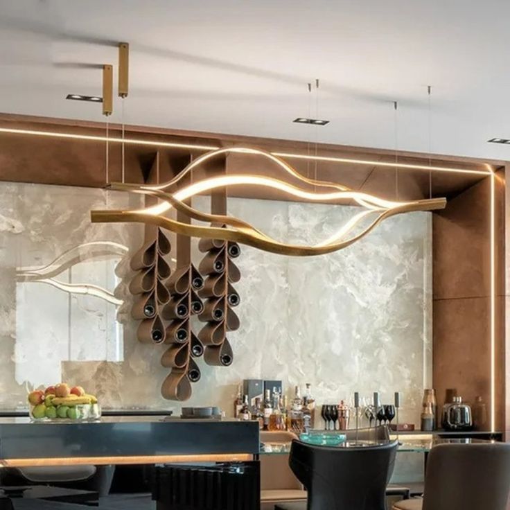 Modern Simple Brass Waving Chandelier for Living/Dining Room/Kitchen Island-Nobipets