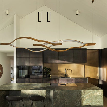 Modern Simple Brass Waving Chandelier for Living/Dining Room/Kitchen Island-Nobipets