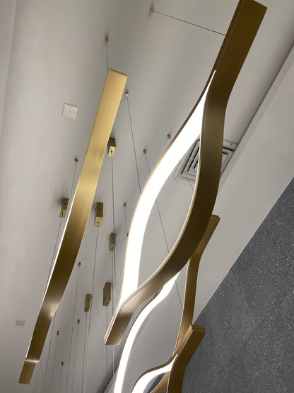Modern Simple Brass Waving Chandelier for Living/Dining Room/Kitchen Island-Nobipets