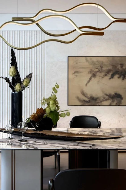Modern Simple Brass Waving Chandelier for Living/Dining Room/Kitchen Island-Nobipets