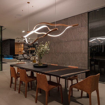 Modern Simple Brass Waving Chandelier for Living/Dining Room/Kitchen Island-Nobipets