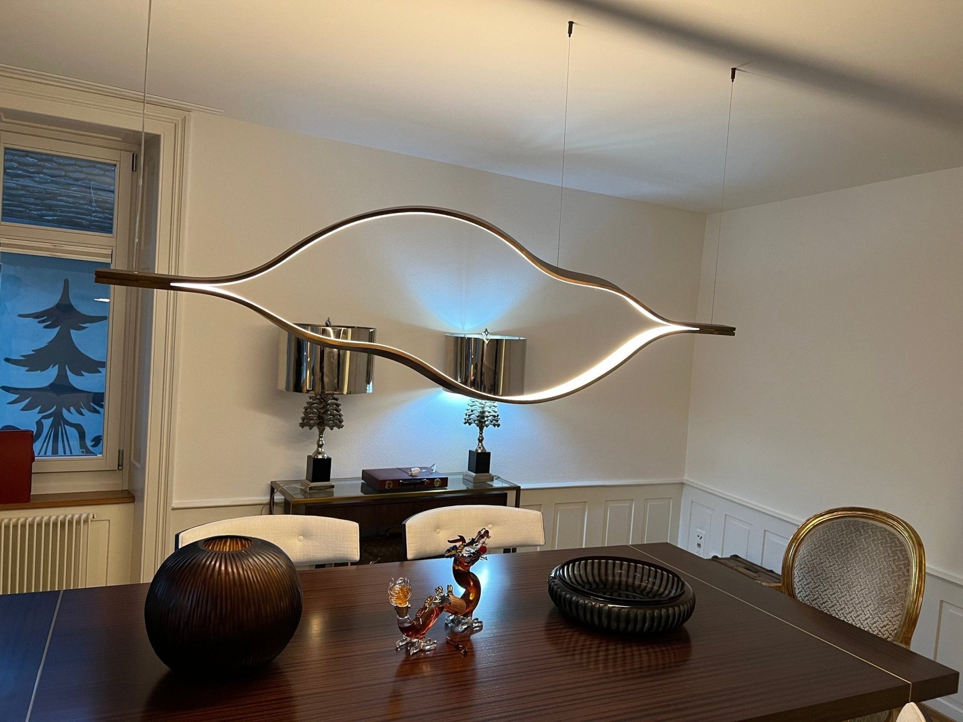 Modern Simple Brass Waving Chandelier for Living/Dining Room/Kitchen Island-Nobipets