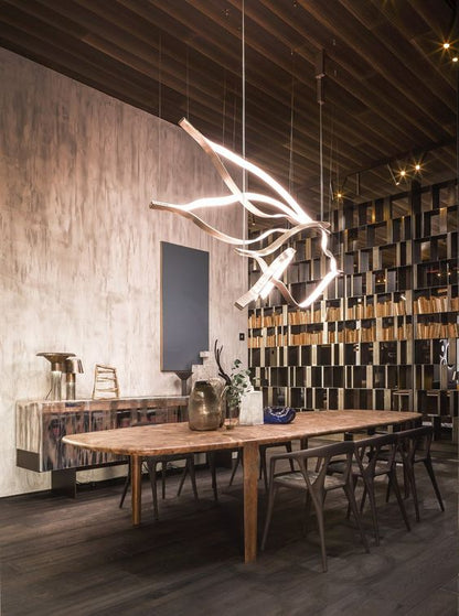 Modern Simple Brass Waving Chandelier for Living/Dining Room/Kitchen Island-Nobipets
