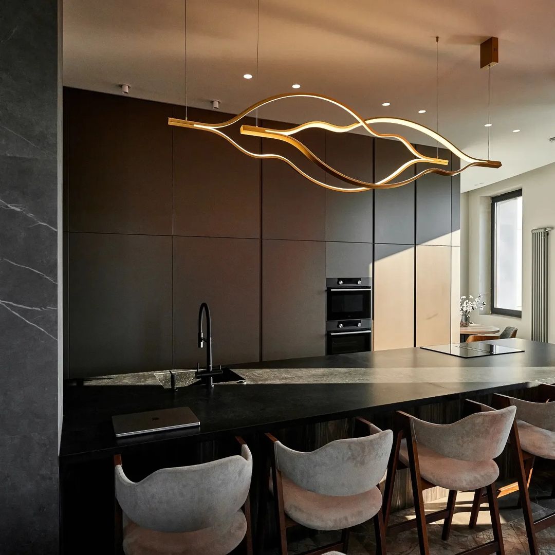 Modern Simple Brass Waving Chandelier for Living/Dining Room/Kitchen Island-Nobipets