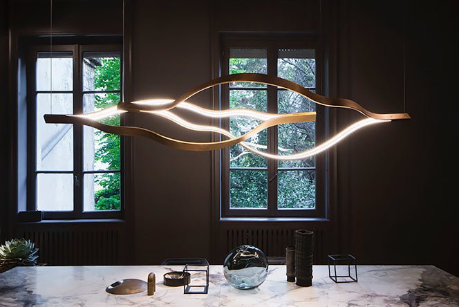 Modern Simple Brass Waving Chandelier for Living/Dining Room/Kitchen Island-Nobipets