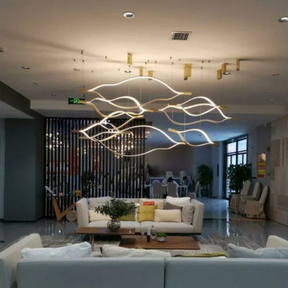 Modern Simple Brass Waving Chandelier for Living/Dining Room/Kitchen Island-Nobipets