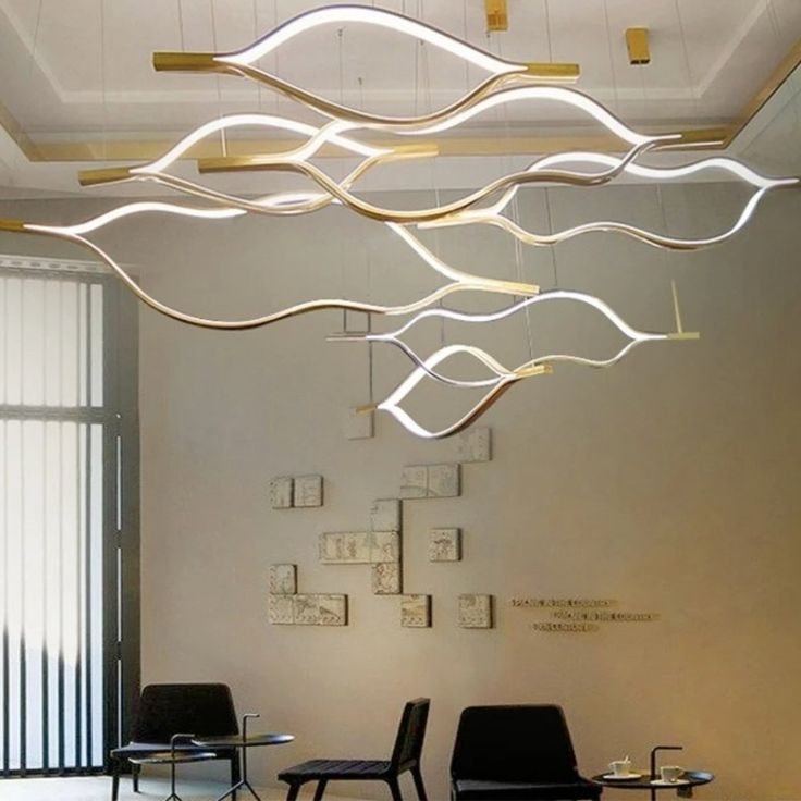 Modern Simple Brass Waving Chandelier for Living/Dining Room/Kitchen Island-Nobipets