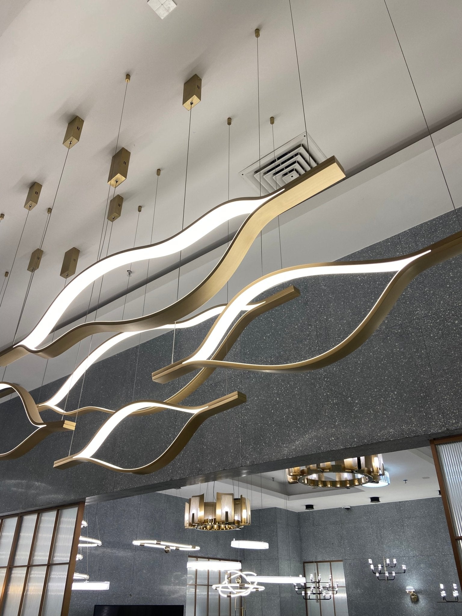 Modern Simple Brass Waving Chandelier for Living/Dining Room/Kitchen Island-Nobipets