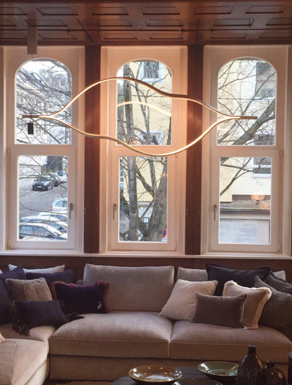 Modern Simple Brass Waving Chandelier for Living/Dining Room/Kitchen Island-Nobipets