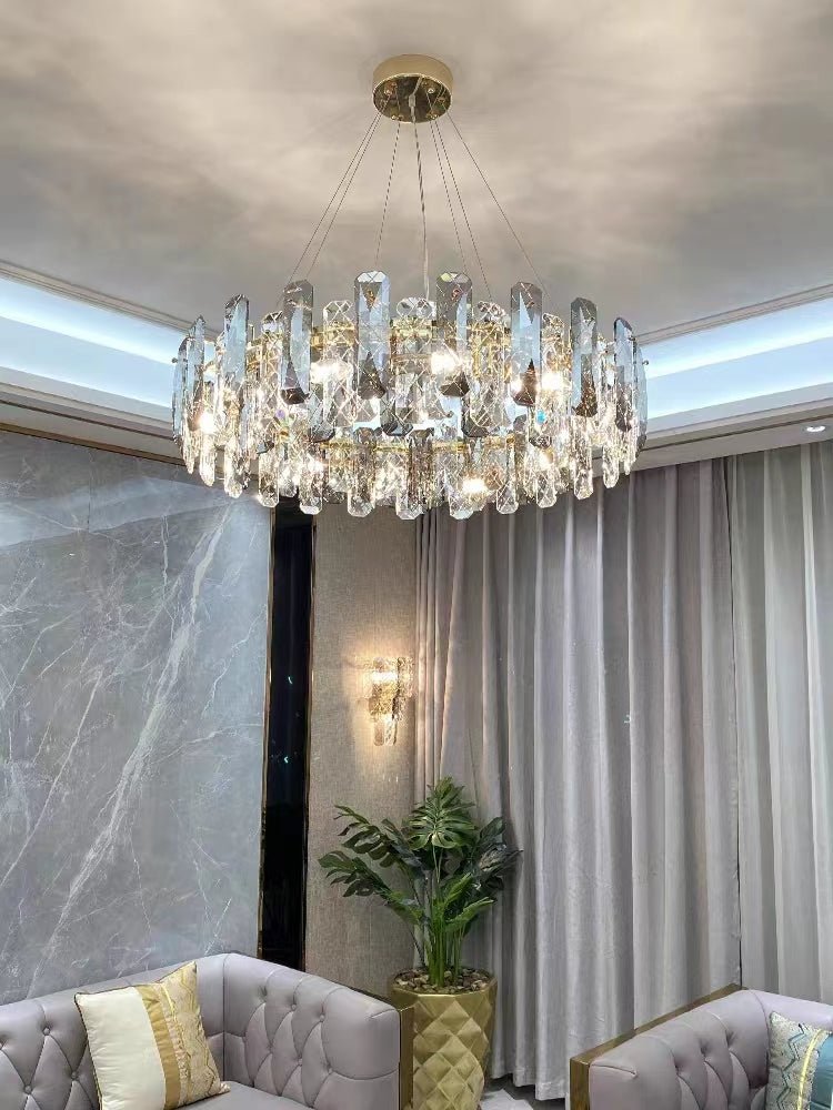 Modern Smoky Gray Crystal Chandelier Gleamy Light Fixture for Living/Dining Room/ Bedroom/ Home Office-Nobipets