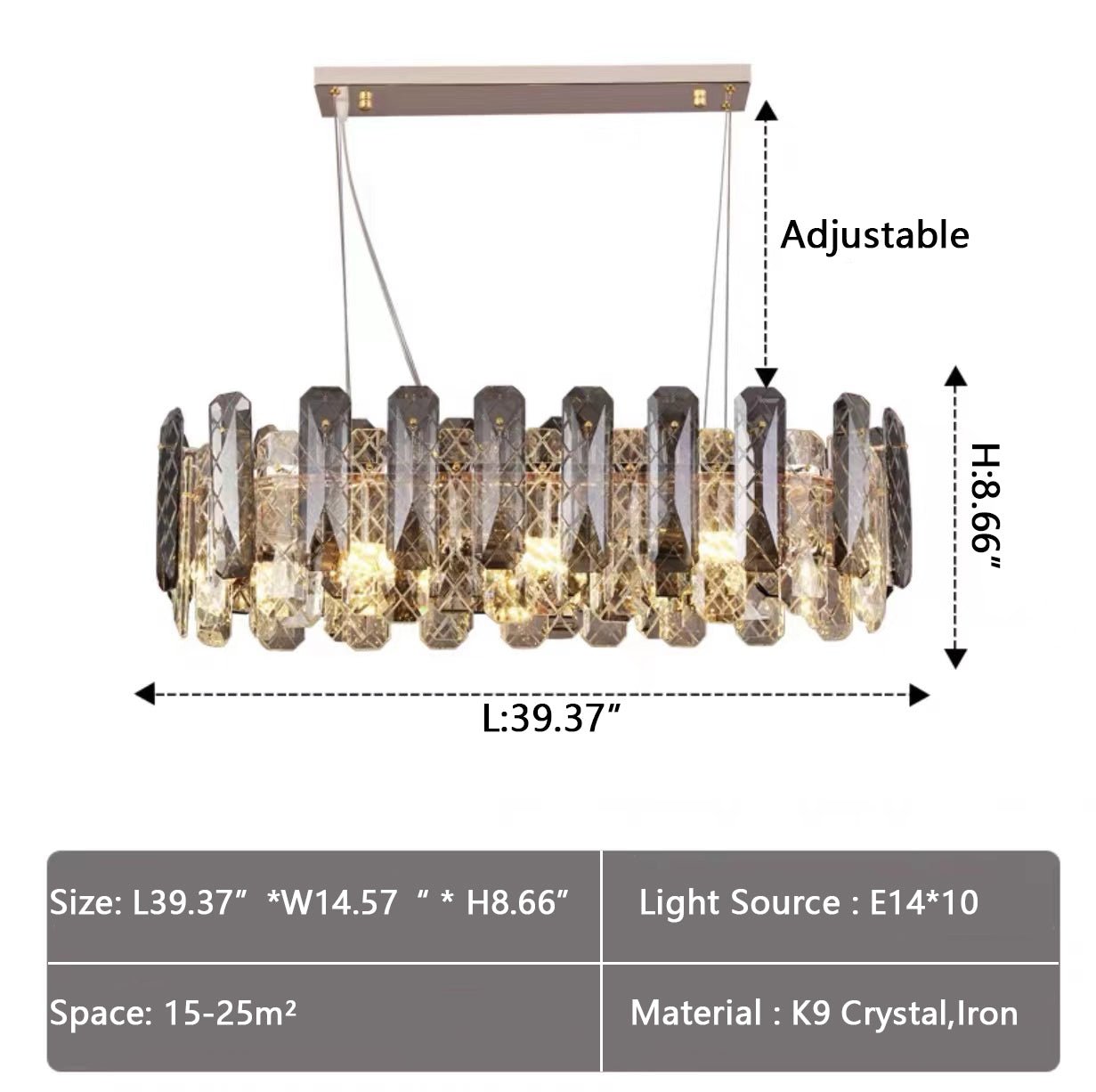 Modern Smoky Gray Crystal Chandelier Gleamy Light Fixture for Living/Dining Room/ Bedroom/ Home Office-Nobipets