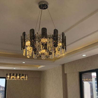 Modern Smoky Gray Crystal Chandelier Gleamy Light Fixture for Living/Dining Room/ Bedroom/ Home Office-Nobipets