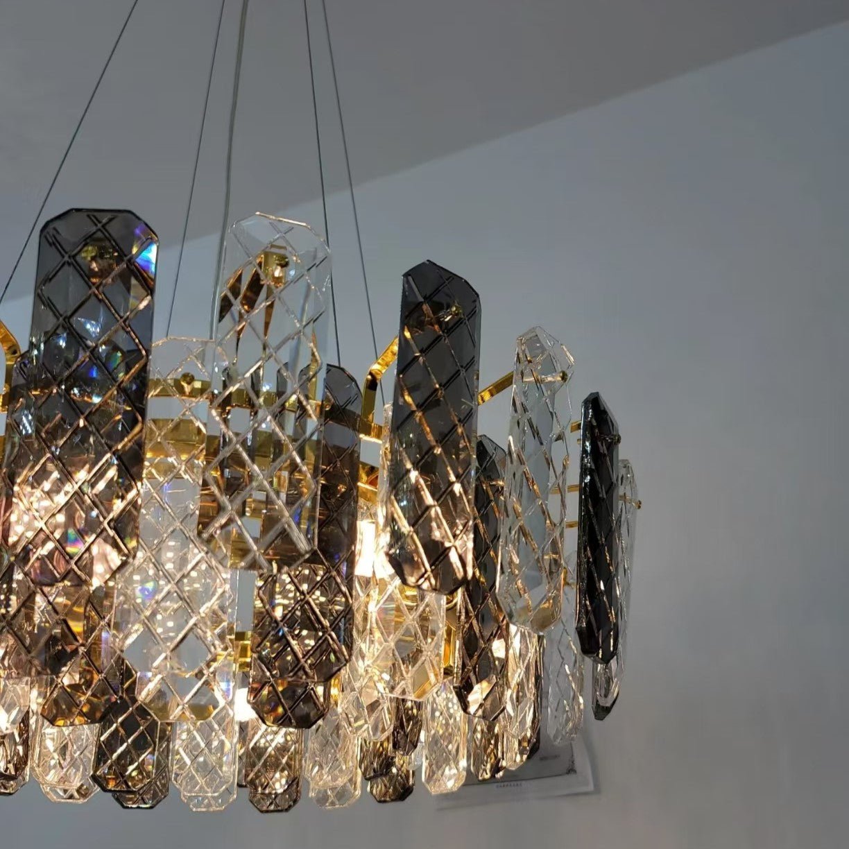 Modern Smoky Gray Crystal Chandelier Gleamy Light Fixture for Living/Dining Room/ Bedroom/ Home Office-Nobipets