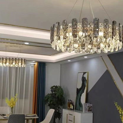 Modern Smoky Gray Crystal Chandelier Gleamy Light Fixture for Living/Dining Room/ Bedroom/ Home Office-Nobipets