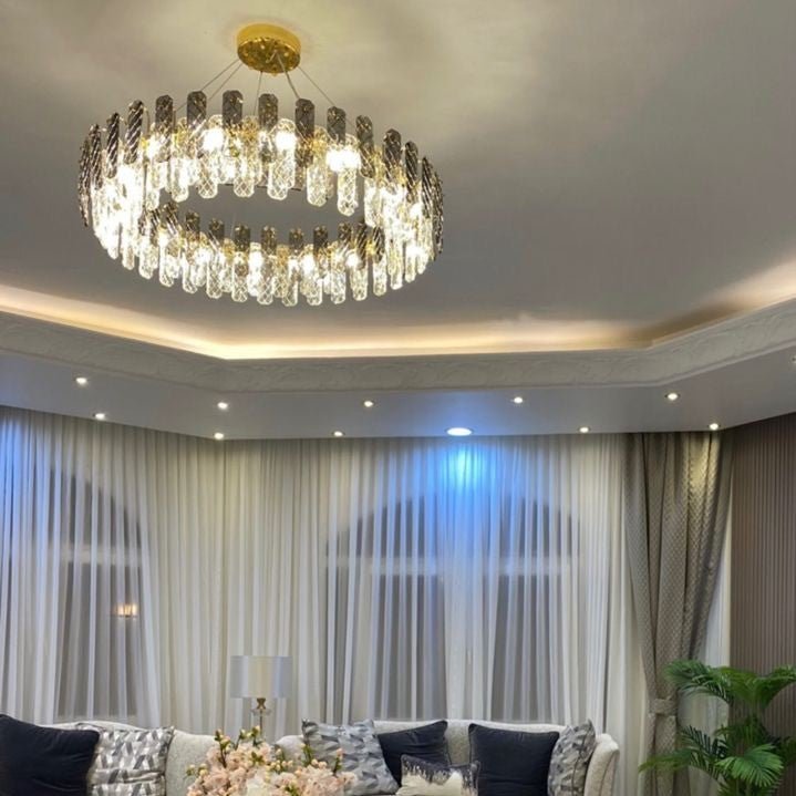 Modern Smoky Gray Crystal Chandelier Gleamy Light Fixture for Living/Dining Room/ Bedroom/ Home Office-Nobipets