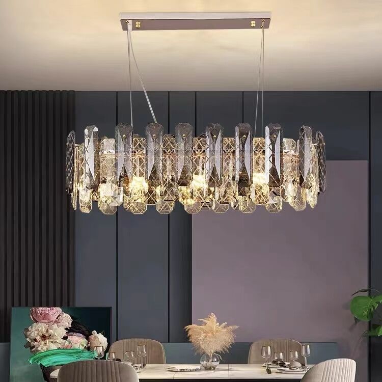 Modern Smoky Gray Crystal Chandelier Gleamy Light Fixture for Living/Dining Room/ Bedroom/ Home Office-Nobipets