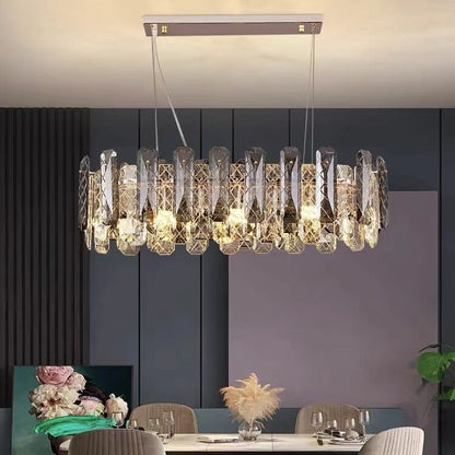 Modern Smoky Gray Crystal Chandelier Gleamy Light Fixture for Living/Dining Room/ Bedroom/ Home Office-Nobipets