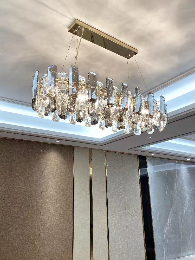 Modern Smoky Gray Crystal Chandelier Gleamy Light Fixture for Living/Dining Room/ Bedroom/ Home Office-Nobipets
