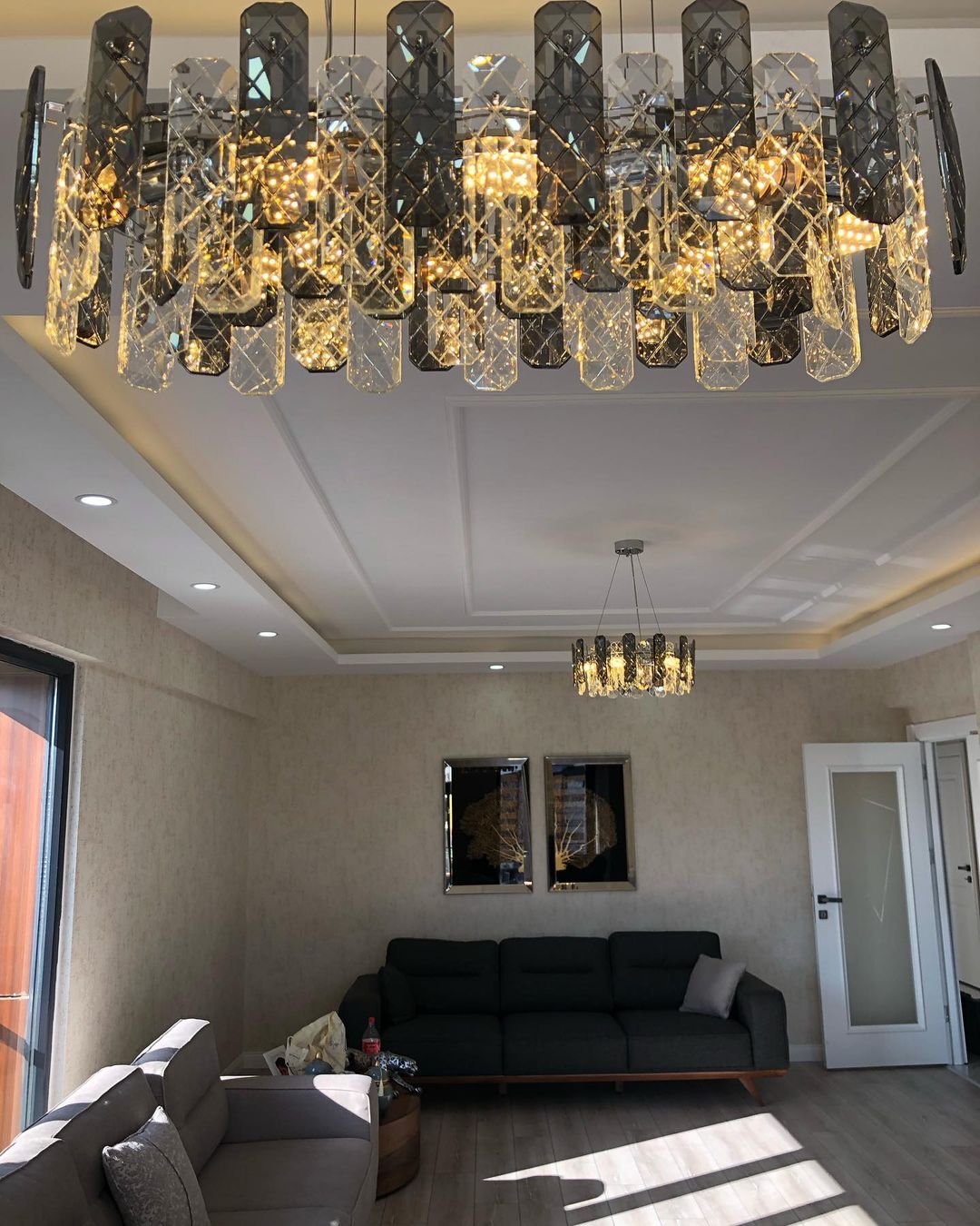 Modern Smoky Gray Crystal Chandelier Gleamy Light Fixture for Living/Dining Room/ Bedroom/ Home Office-Nobipets