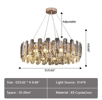 Modern Smoky Gray Crystal Chandelier Gleamy Light Fixture for Living/Dining Room/ Bedroom/ Home Office-Nobipets