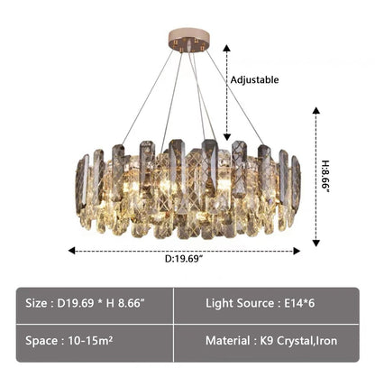 Modern Smoky Gray Crystal Chandelier Gleamy Light Fixture for Living/Dining Room/ Bedroom/ Home Office-Nobipets
