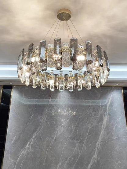 Modern Smoky Gray Crystal Chandelier Gleamy Light Fixture for Living/Dining Room/ Bedroom/ Home Office-Nobipets