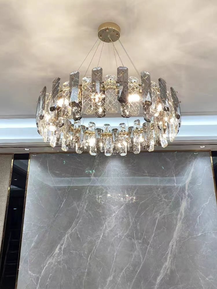 Modern Smoky Gray Crystal Chandelier Gleamy Light Fixture for Living/Dining Room/ Bedroom/ Home Office-Nobipets